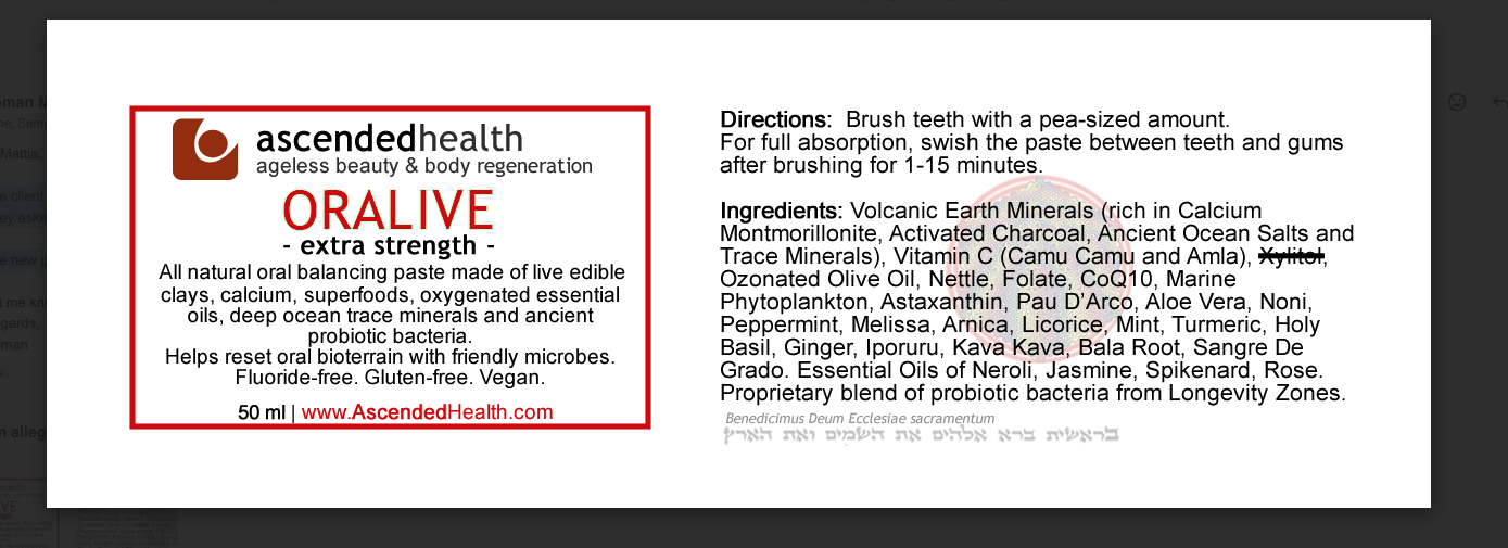Unsweetened Extra Strength Oralive ingredients label with Xylitol crossed out
